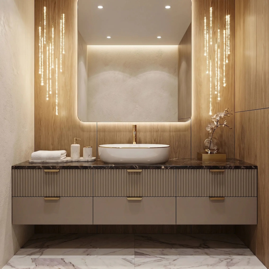 REA-U6211 - Lavatório de bancada CLEO 41x60,5 cm cerâmica/branco/dourado
