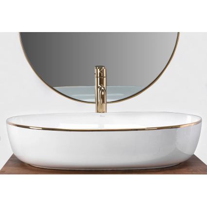 REA-U6211 - Lavatório de bancada CLEO 41x60,5 cm cerâmica/branco/dourado