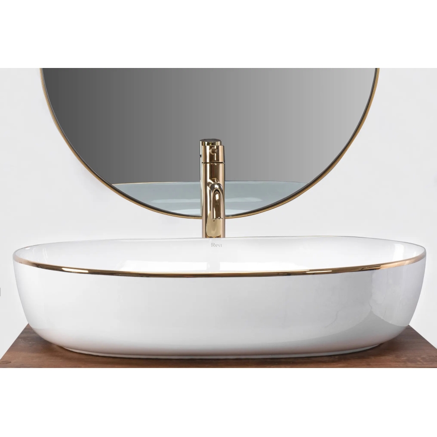 REA-U6211 - Lavatório de bancada CLEO 41x60,5 cm cerâmica/branco/dourado