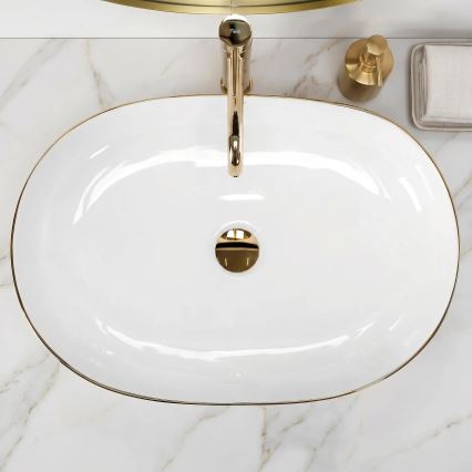 REA-U6211 - Lavatório de bancada CLEO 41x60,5 cm cerâmica/branco/dourado