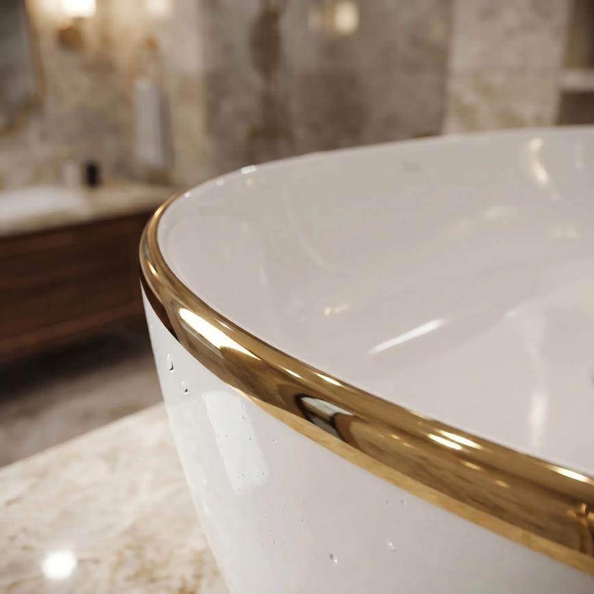 REA-U6211 - Lavatório de bancada CLEO 41x60,5 cm cerâmica/branco/dourado