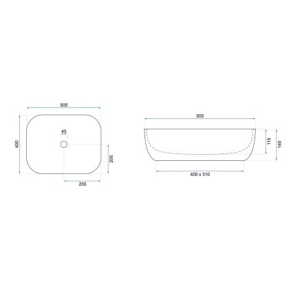 REA-U6300 - Lavatório para bancada MONA SLIM 40x50,5 cm cerâmica/branco brilhante