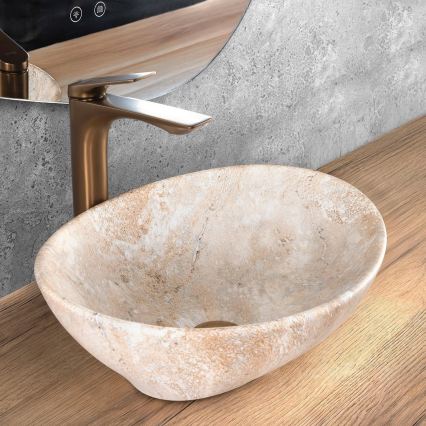 REA-U6361 - Lavatório para bancada SOFIA 34,5x41 cm cerâmica/bege/efeito pedra