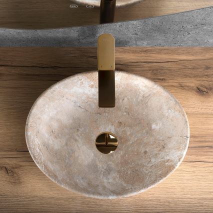 REA-U6361 - Lavatório para bancada SOFIA 34,5x41 cm cerâmica/bege/efeito pedra