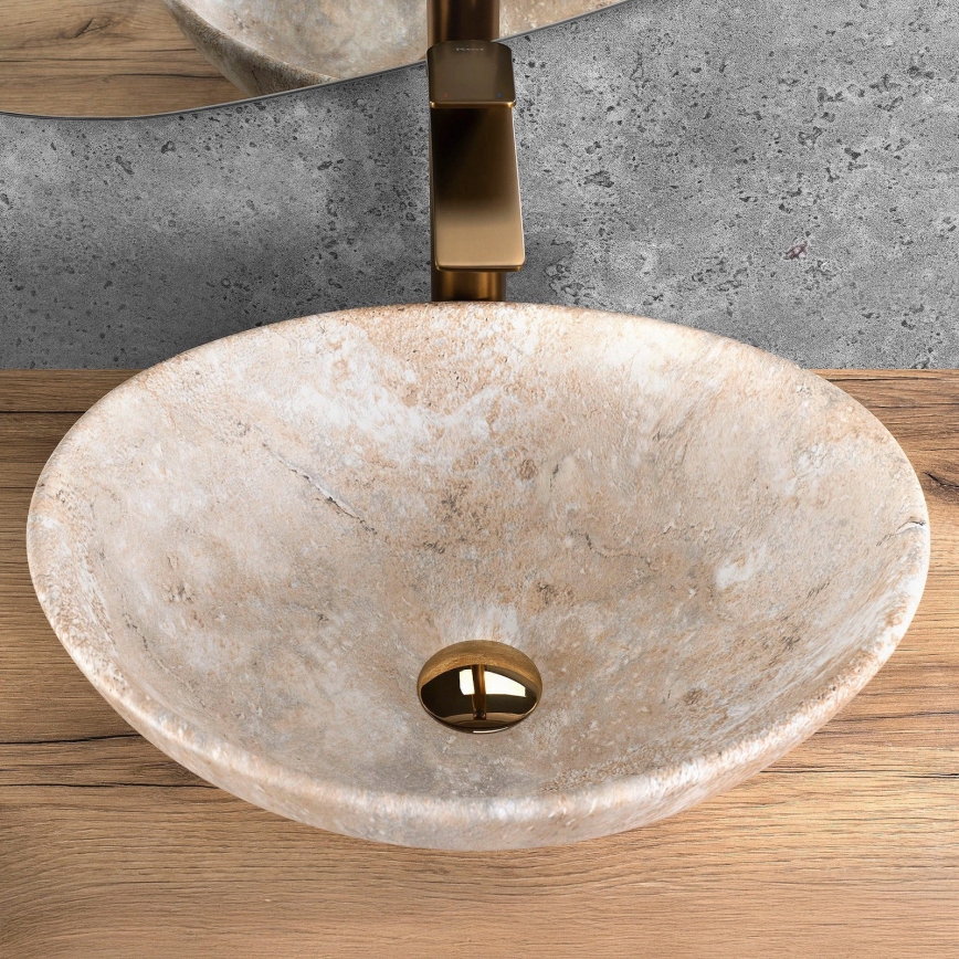 REA-U6361 - Lavatório para bancada SOFIA 34,5x41 cm cerâmica/bege/efeito pedra