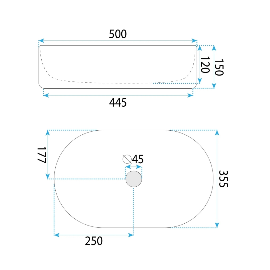 REA-U6366 - Lavatório de sobrepor OKTAWIA 35,5x50 cm cerâmica/branco