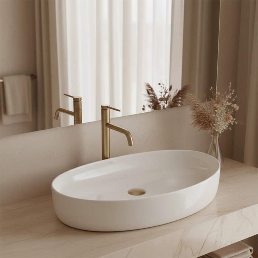 REA-U6371 - Lavatório de bancada JOANA 40,5x65,5 cm cerâmica/branco brilhante