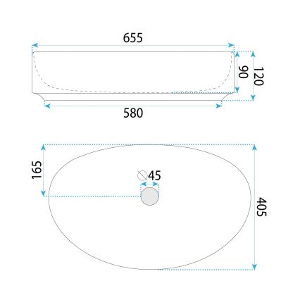 REA-U6371 - Lavatório de bancada JOANA 40,5x65,5 cm cerâmica/branco brilhante