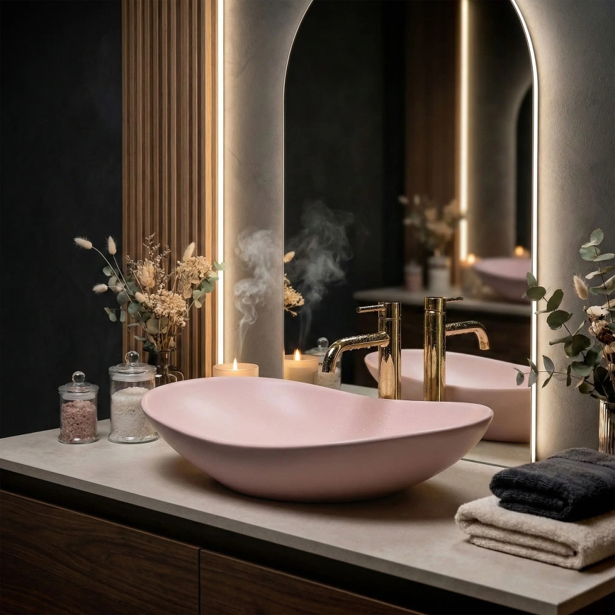 REA-U6374 - Lavatório de bancada ROYAL 35,5x61,5 cm cerâmica/rosa fosco