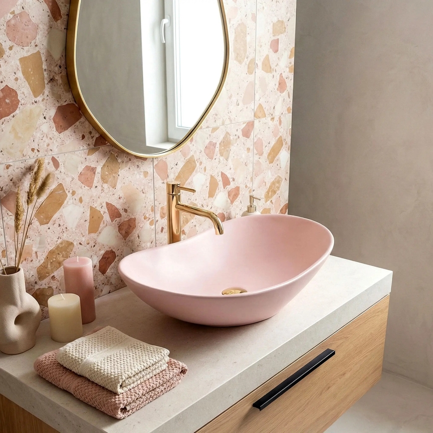 REA-U6374 - Lavatório de bancada ROYAL 35,5x61,5 cm cerâmica/rosa fosco