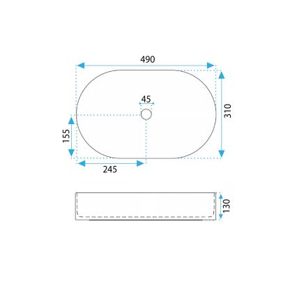 REA-U6375 - Lavatório de bancada VANDA 31x49 cm cerâmica/azul fosco