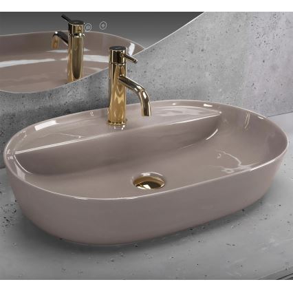 REA-U6381 - Lavatório de sobrepor AURA 41x61 cm cerâmica/castanho brilhante