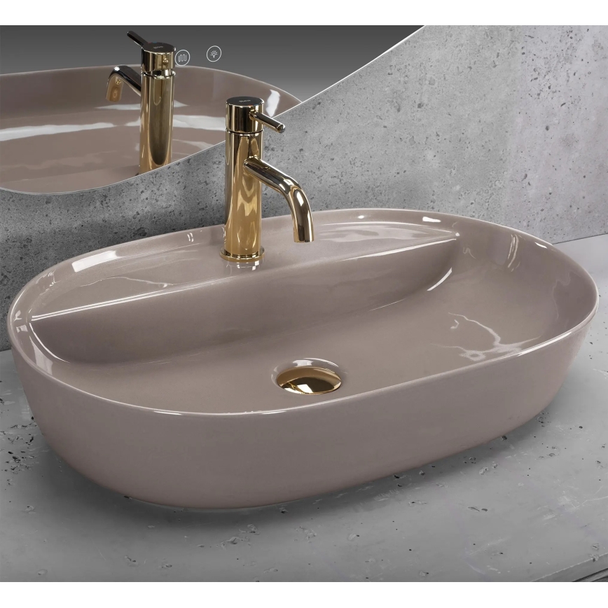 REA-U6381 - Lavatório de sobrepor AURA 41x61 cm cerâmica/castanho brilhante