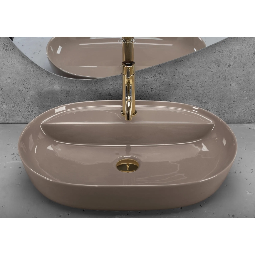 REA-U6381 - Lavatório de sobrepor AURA 41x61 cm cerâmica/castanho brilhante