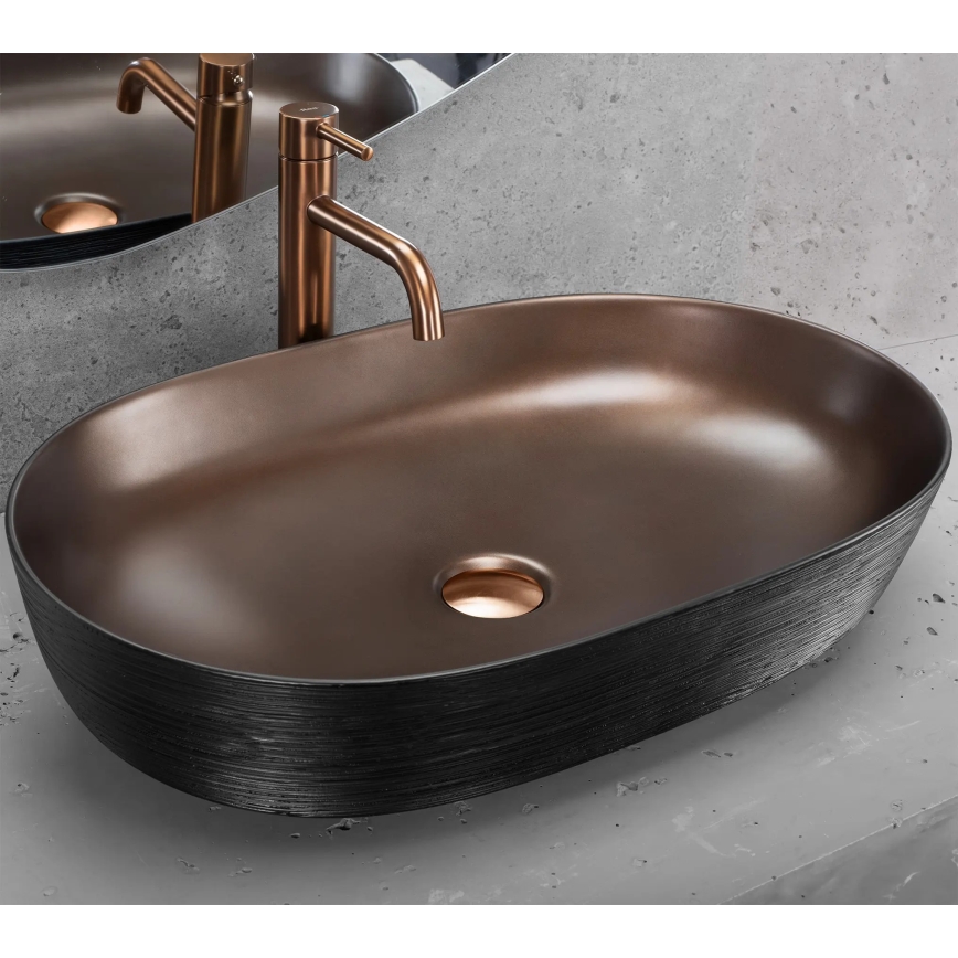 REA-U6383 - Lavatório de bancada CLEO 41x60,5 cm cerâmica/preto/cobre escovado