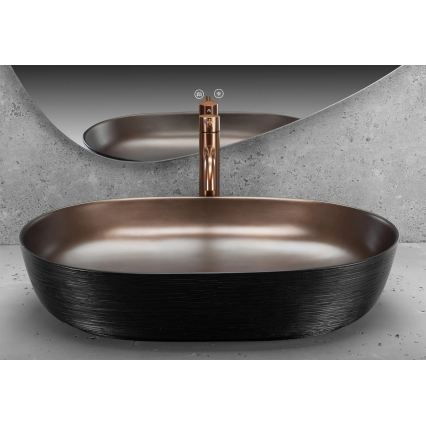 REA-U6383 - Lavatório de bancada CLEO 41x60,5 cm cerâmica/preto/cobre escovado