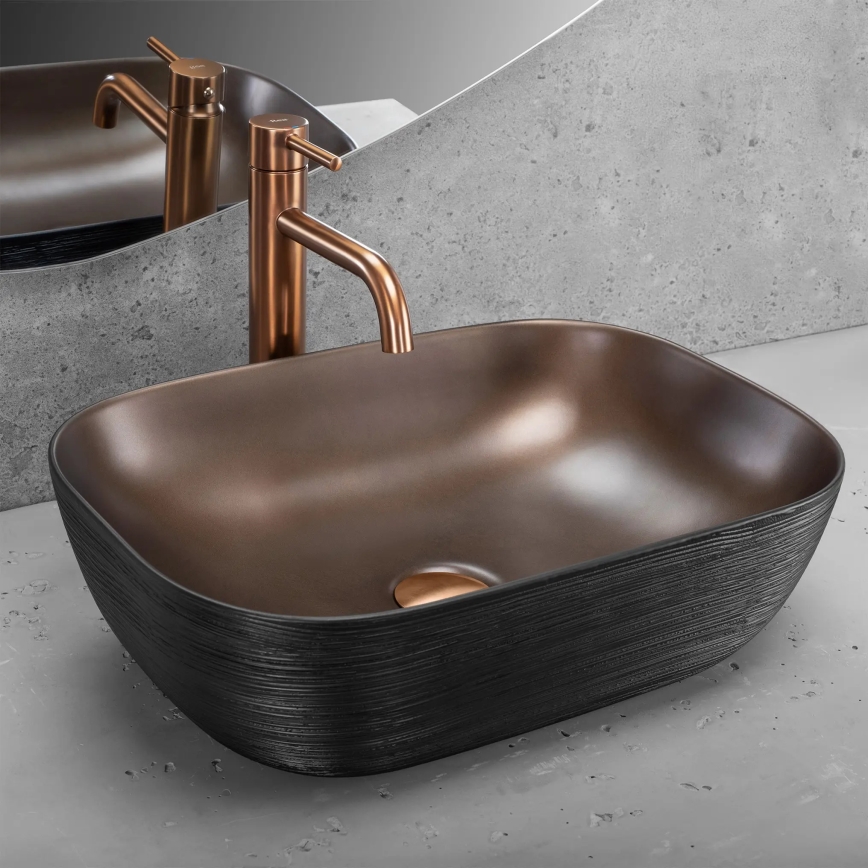 REA-U6384 - Lavatório de bancada BELINDA 33x46,5 cm cerâmica/preto/castanho