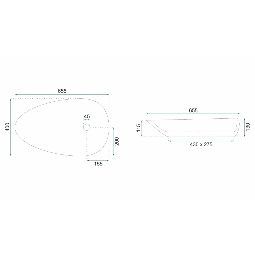 REA-U6501 - Lavatório de bancada GRETA 40x65,5 cm cerâmica/efeito pedra