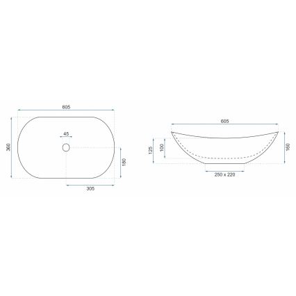 REA-U6502 - Lavatório de bancada ROYAL 36x60,5 cm cerâmica / acabamento em mármore