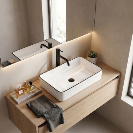REA-U6513 - Lavatório de bancada DENIS 35x61,5 cm cerâmica/branco/preto