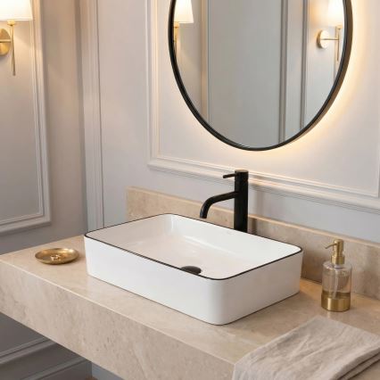 REA-U6513 - Lavatório de bancada DENIS 35x61,5 cm cerâmica/branco/preto