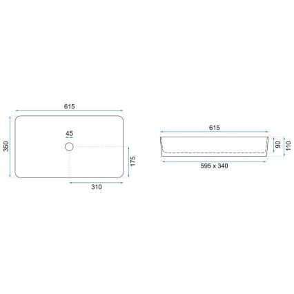 REA-U6513 - Lavatório de bancada DENIS 35x61,5 cm cerâmica/branco/preto