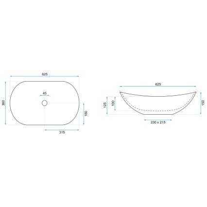 REA-U6600 - Lavatório para bancada ROYAL 36x62,5 cm cerâmica/branco/preto
