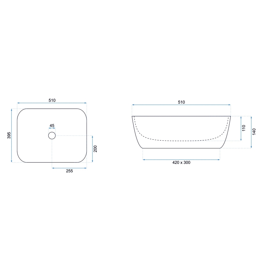 REA-U6616 - Lavatório de bancada FREJA 39,5x51 cm cerâmica/branco