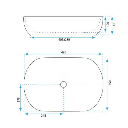 REA-U6620 - Lavatório de bancada LISA 35x49 cm cerâmica/azul brilhante