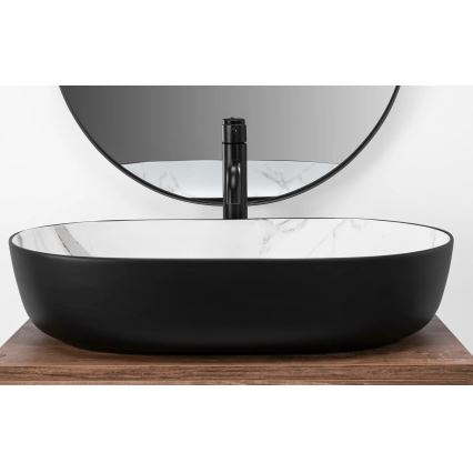 REA-U6625 - Lavatório de bancada CLEO 41x60,5 cm cerâmica/preto/branco/decoração em mármore