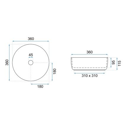 REA-U6630 - Lavatório de apoio SAMI Ø 36 cm cerâmica/branco/dourado escovado