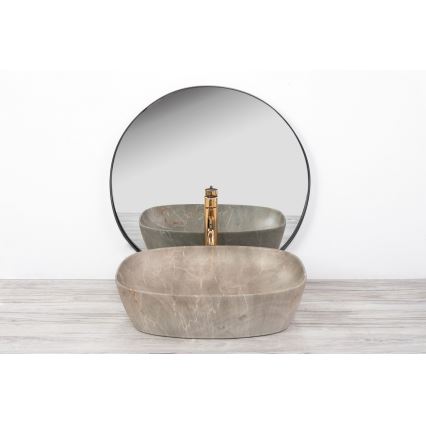 REA-U6647 - Lavatório de bancada FREJA 39,5x51 cm cerâmica/cinzento/decoração em mármore