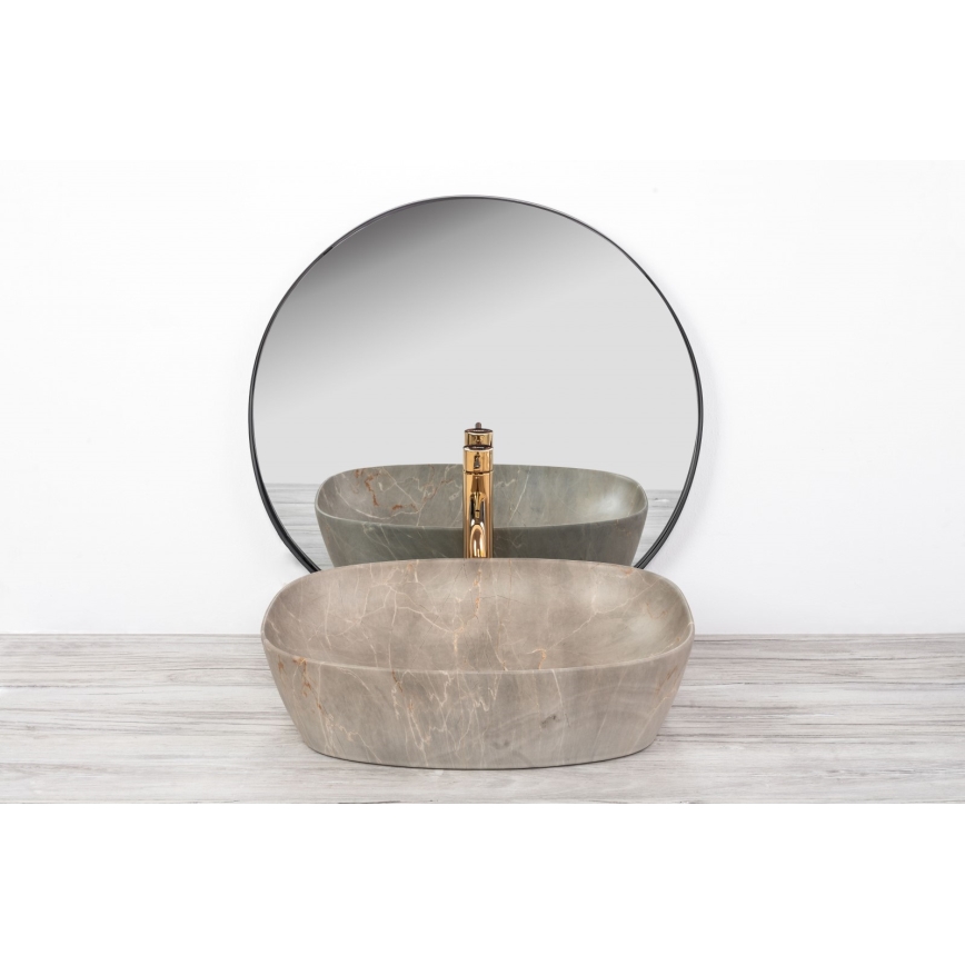 REA-U6647 - Lavatório de bancada FREJA 39,5x51 cm cerâmica/cinzento/decoração em mármore