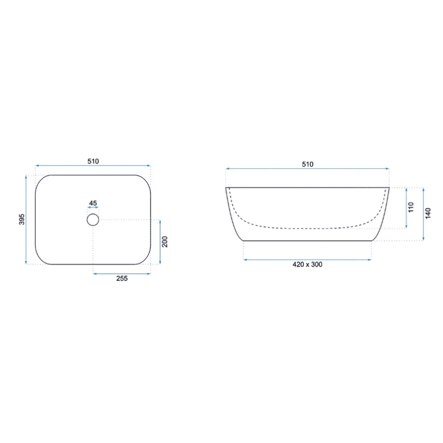 REA-U6647 - Lavatório de bancada FREJA 39,5x51 cm cerâmica/cinzento/decoração em mármore