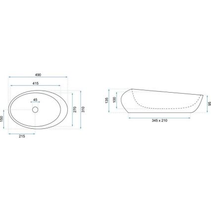 REA-U6649 - Lavatório de bancada ROXY 31x49 cm cerâmica/imitação de pedra