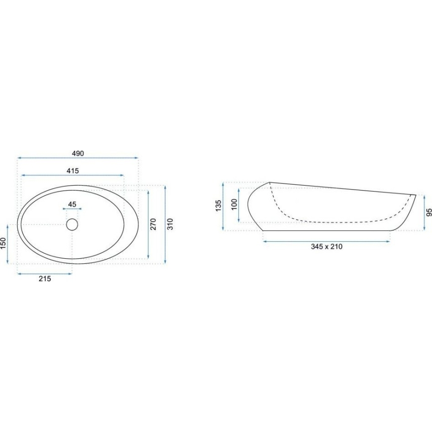 REA-U6649 - Lavatório de bancada ROXY 31x49 cm cerâmica/imitação de pedra