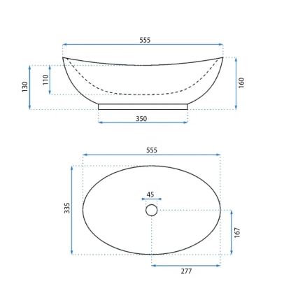 REA-U6801 - Lavatório de bancada KATE 33,5x55,5 cm cerâmica/branco brilhante