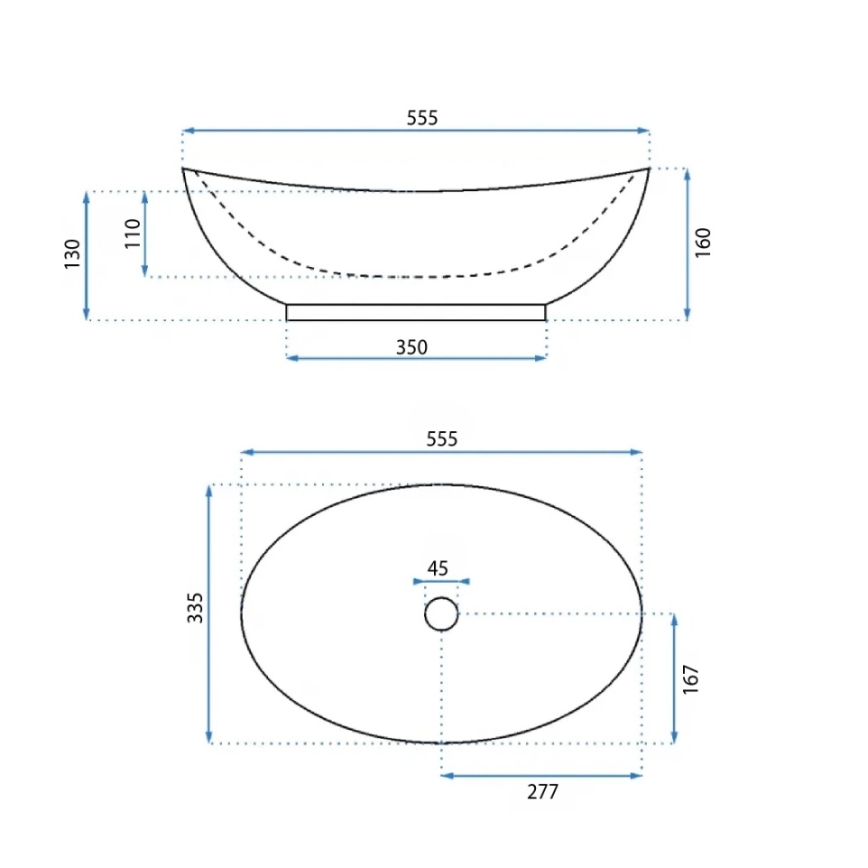 REA-U6801 - Lavatório de bancada KATE 33,5x55,5 cm cerâmica/branco brilhante