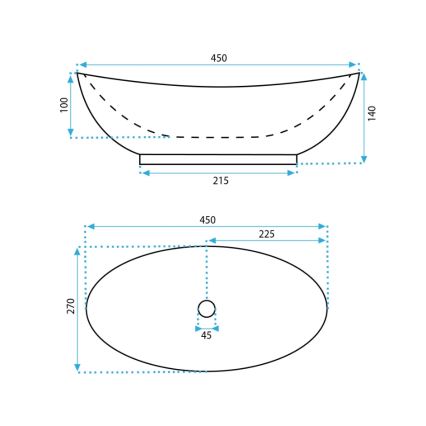 REA-U6802 - Lavatório de bancada KATE 27 x 45 cm cerâmica/branco brilhante