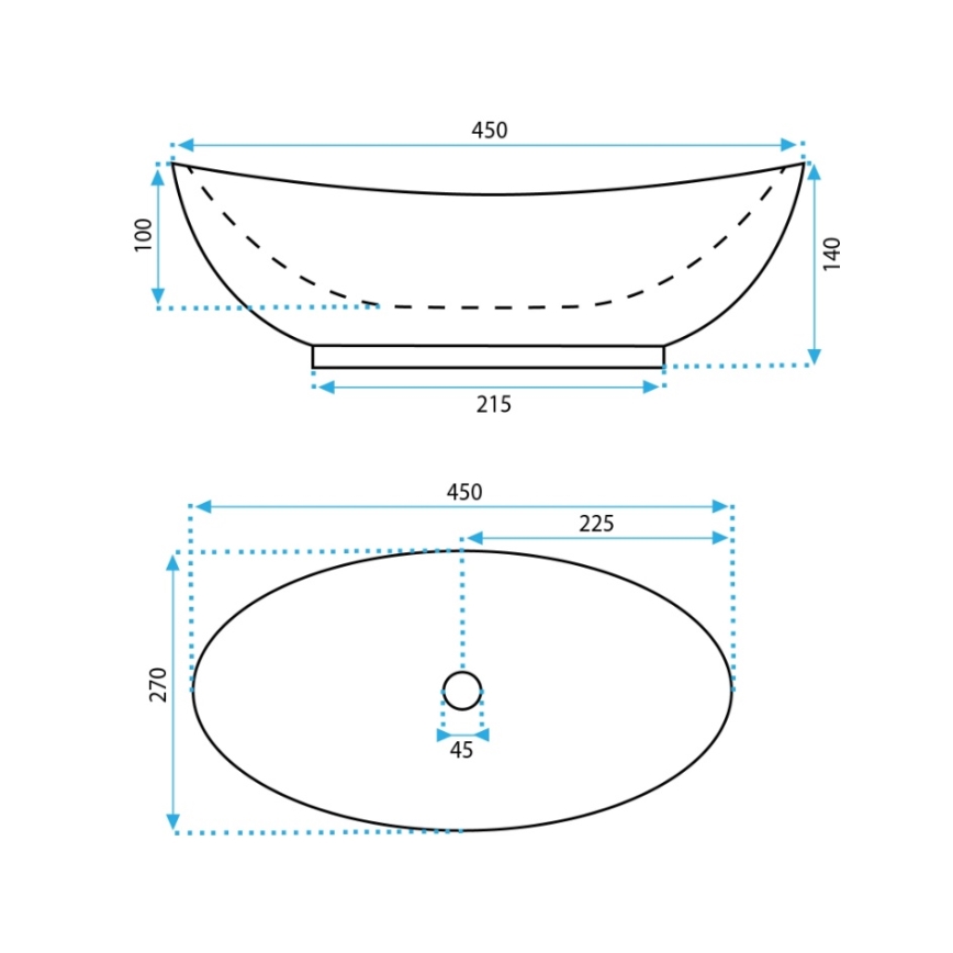 REA-U6802 - Lavatório de bancada KATE 27 x 45 cm cerâmica/branco brilhante