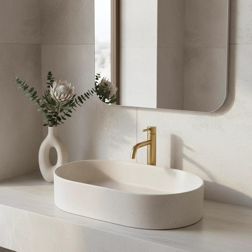 REA-U7341 - Lavatório de bancada NADIA 38,5x61 cm cerâmica/creme