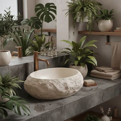 REA-U7347 - Lavatório para bancada MIKA 38x50 cm bege/imitação de pedra