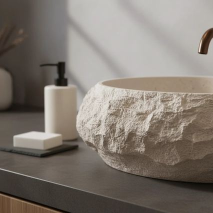 REA-U7347 - Lavatório para bancada MIKA 38x50 cm bege/imitação de pedra