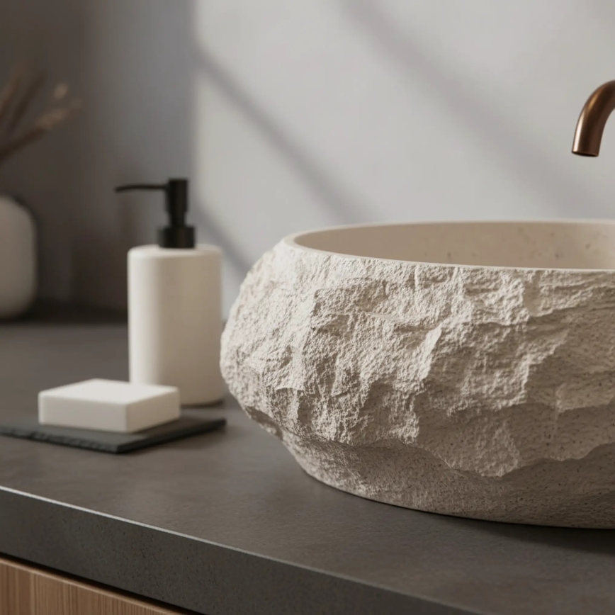 REA-U7347 - Lavatório para bancada MIKA 38x50 cm bege/imitação de pedra