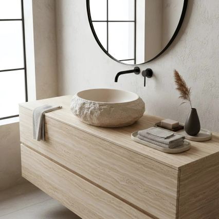 REA-U7347 - Lavatório para bancada MIKA 38x50 cm bege/imitação de pedra