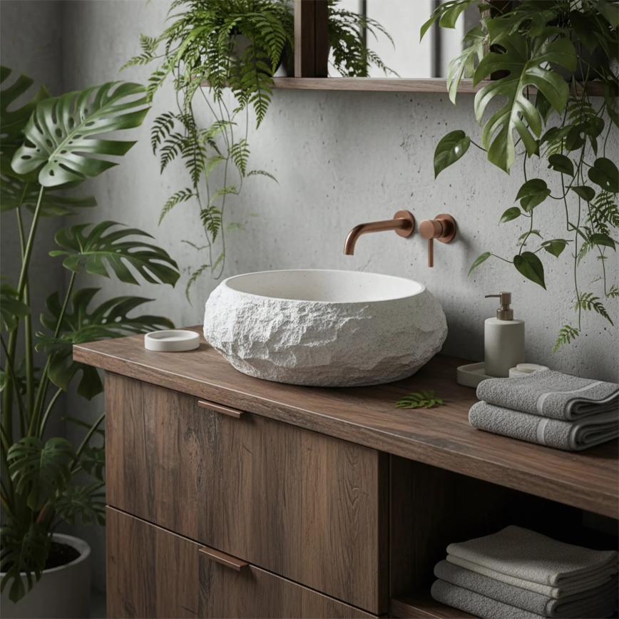 REA-U7350 - Lavatório de bancada MIKA 38x50 cm branco/imitação de pedra
