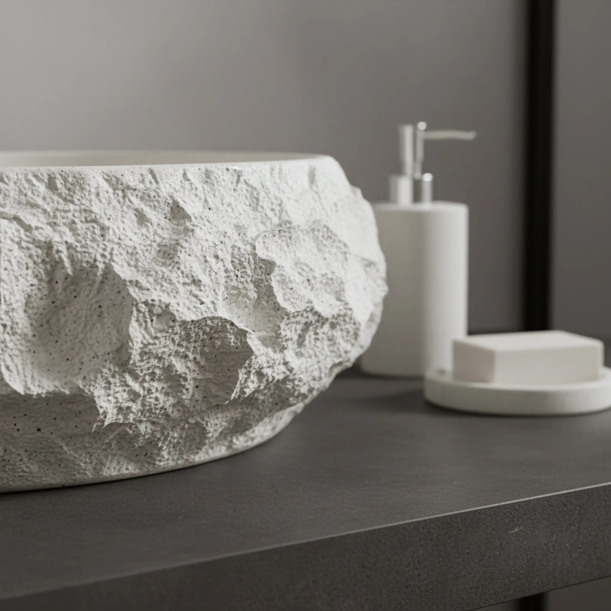 REA-U7350 - Lavatório de bancada MIKA 38x50 cm branco/imitação de pedra