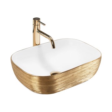 REA-U7422 - Lavatório de sobrepor BELINDA 33 x 46,5 cm cerâmica/branco/dourado