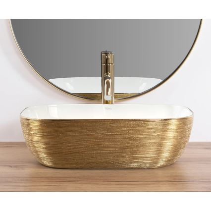 REA-U7422 - Lavatório de sobrepor BELINDA 33 x 46,5 cm cerâmica/branco/dourado