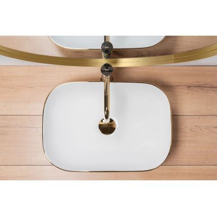 REA-U7422 - Lavatório de sobrepor BELINDA 33 x 46,5 cm cerâmica/branco/dourado